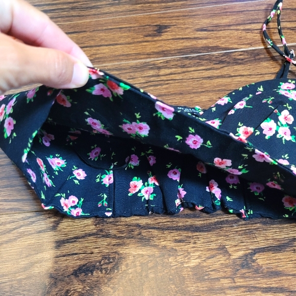 ZARA NEW Black Rose Floral Prints Cropped Top Spaghetti Straps Size Zipper XS-S - Picture 2 of 15